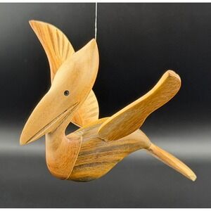 Wood Pterodactyl Ornament 3.5in Brown Hand Carved Hanging Figurine